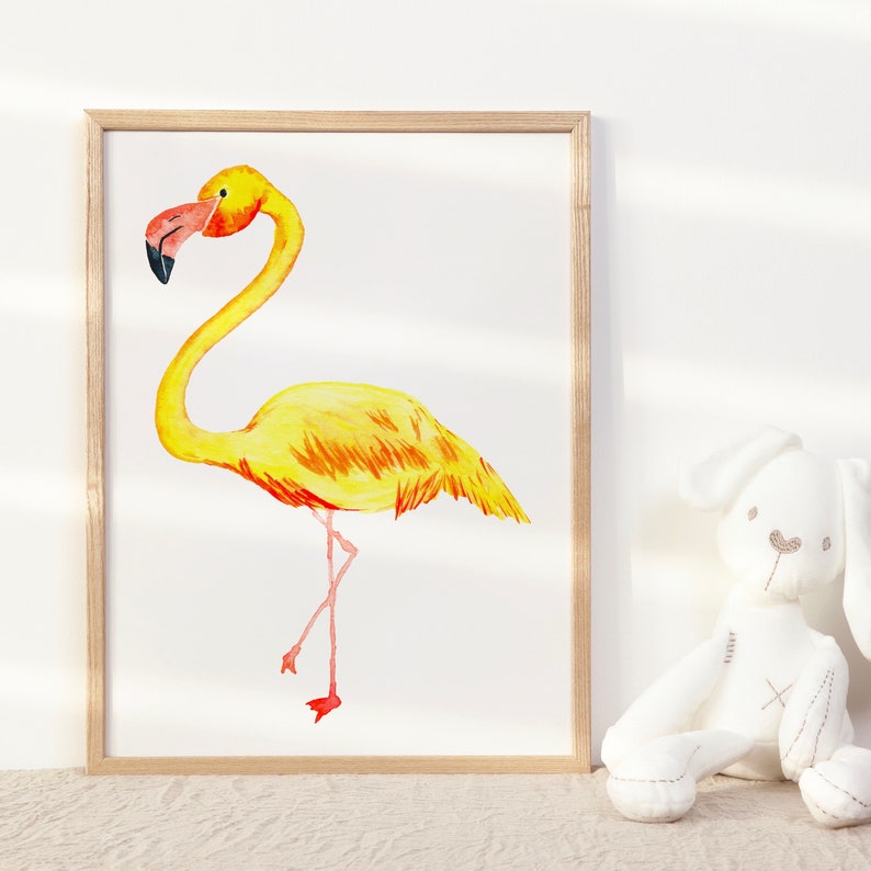 Yellow Watercolor Flamingo Print, Coastal Fine Art Wall Decor, Beach House Artwork, Archival Bird Art, Florida Artwork, Easy Gifts for Mom image 6