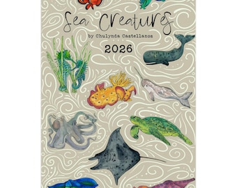 Wall Calendars 2026 | Sea Illustrated Creatures Wall Decor | Watercolor an Ink Artwork