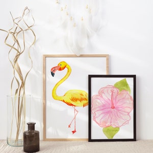 Yellow Watercolor Flamingo Print, Coastal Fine Art Wall Decor, Beach House Artwork, Archival Bird Art, Florida Artwork, Easy Gifts for Mom image 3