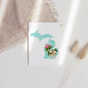 Pastel aquarelkunstwerk, Michigan State Notitiekaarten, briefpapier appelbloesem, Great Lakes Notitiekaarten, Michigan Notecard Pack