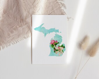 Pastel Watercolor Artwork, Michigan State Notecards, Apple Blossom Stationary, Great Lakes Note Cards, Michigan Notecard Pack
