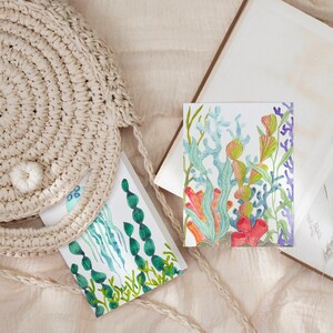 Oeuvre d'art aquarelle récif de corail, cartes de correspondance de la Floride, oeuvre d'art tropicale à l'arrêt, cartes de correspondance Outerbanks, pack de cartes de correspondance nautique