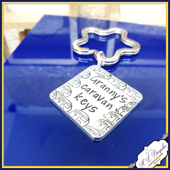 Rectangle Caravan Metal Keyring Keys Supplied With Gift Box Blue Design