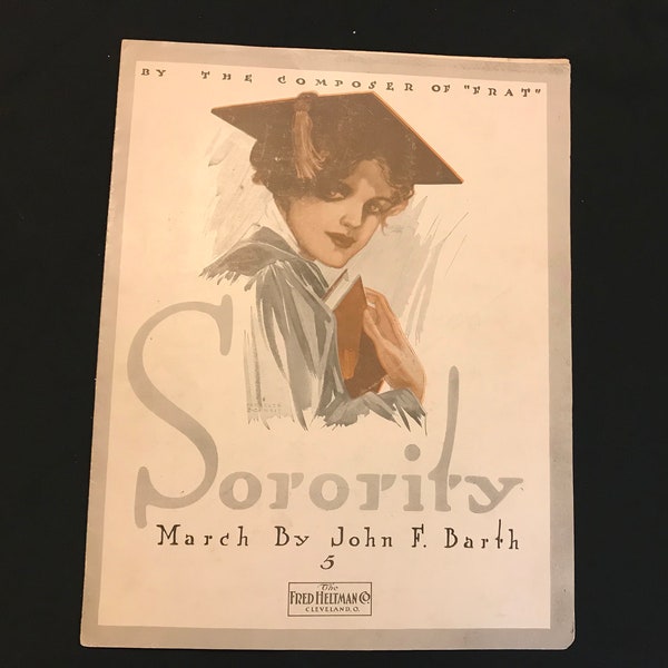 1913 SORORITY Sheet Music John Barth March Graduation Gift Framable Cap Gown Student Woman Greek Initiation Alpha Beta Gamma Delta Epsilon