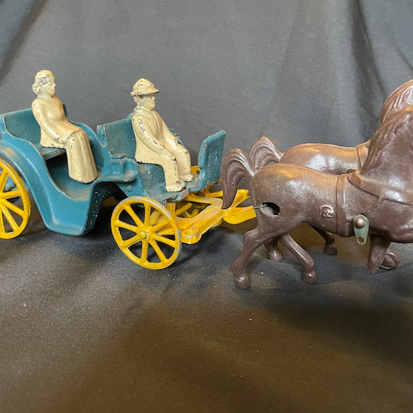 1940s Stanley Cast Iron Horses Buggy Carriage Toy Vintage