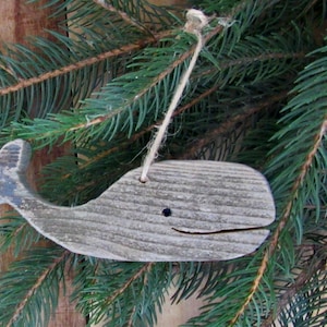one reclaimed wood whale ornament