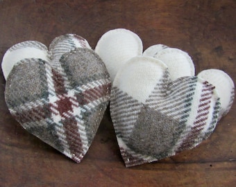 plaid wool heart, set of five