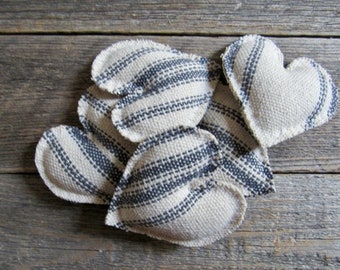 mini grain sack hearts blue stripes set of 5