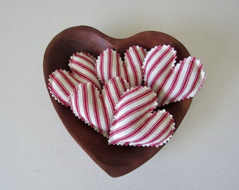 mini ticking stripe hearts set of five