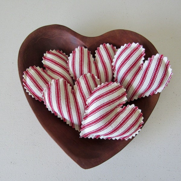 mini ticking stripe hearts set of five