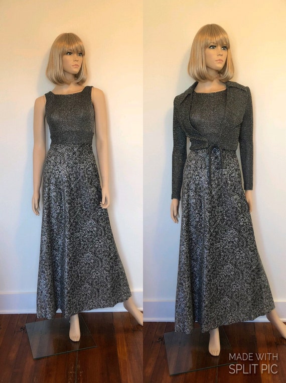 1970’s Black Lurex Maxi Dress With Matching Jacket