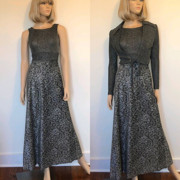 VTG 70S STUDIO 54 SILVER LUREX HALTER NECK FLARE DISCO PARTY MINI DRESS 8 main image 1