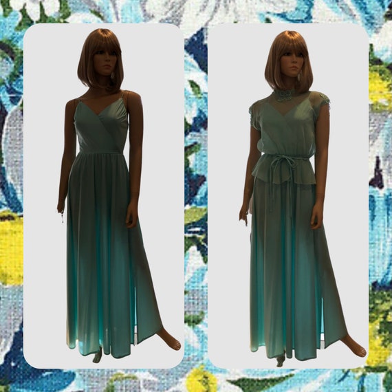 1970’s 2 Piece Maxi Dress, Vintage Pale Mint Gree… - image 2