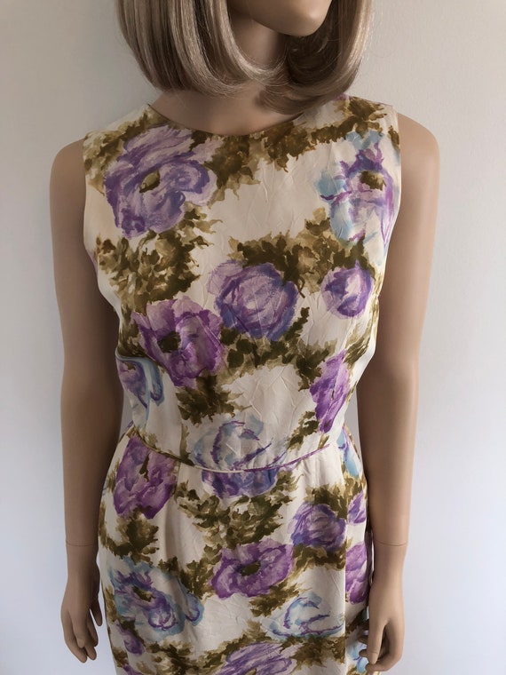 1950’s Floral Sheath Dress, Size Small, Lavender,… - image 2