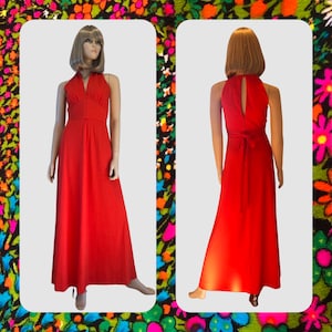 1970’s Jonathan Logan Halter Maxi Dress, 70’s Red Disco Dress With Peek A Boo Back & Attached Belt,  Vintage Valentine’s Day Dress