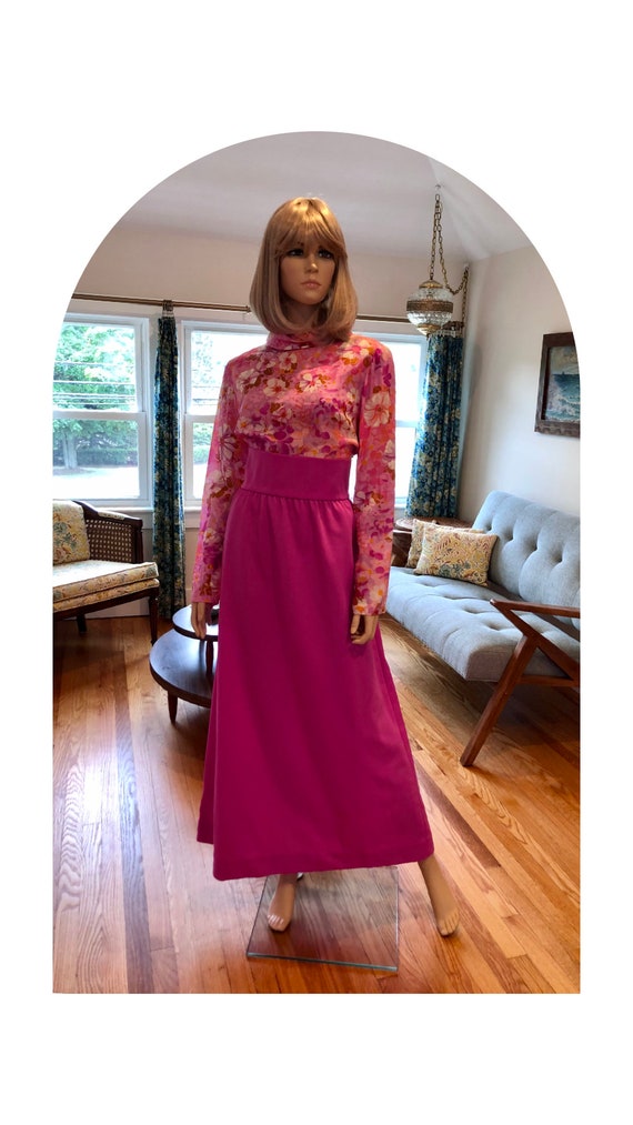 1970’s Pink Floral Maxi Dress, 70’s Pink Hawaiian… - image 3