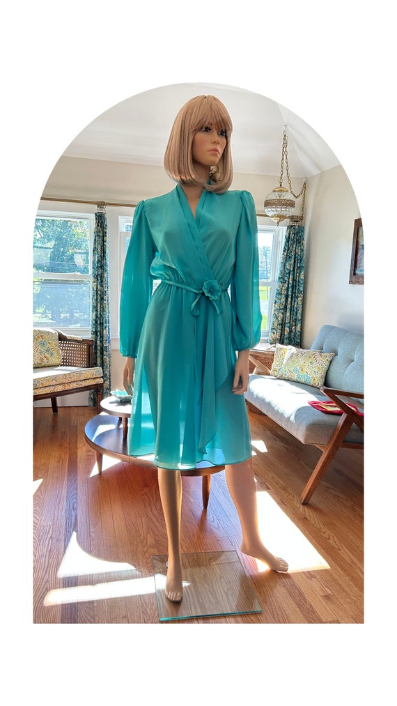 1970’s Seafoam Wrap Dress By Leslie Fay, Vintage P