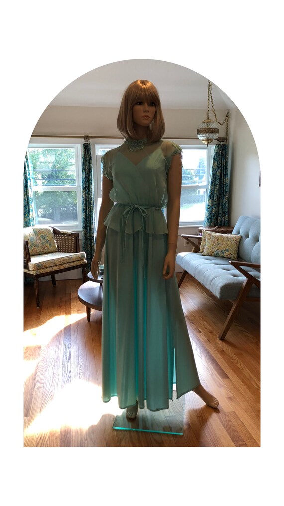 1970’s 2 Piece Maxi Dress, Vintage Pale Mint Gree… - image 3