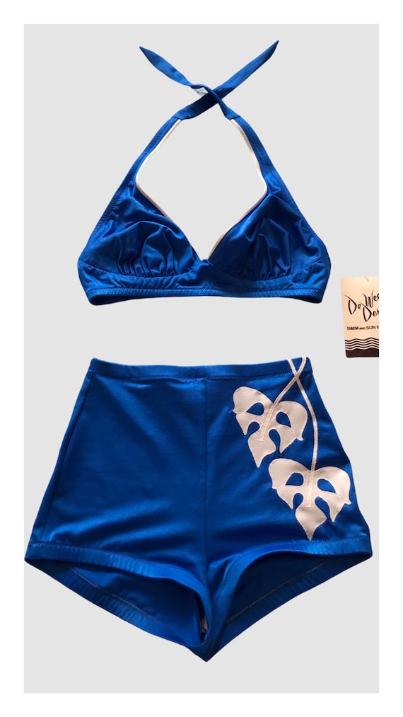1960’s DeWeese Swimsuit, Vintage Royal Blue 2 Pie… - image 1