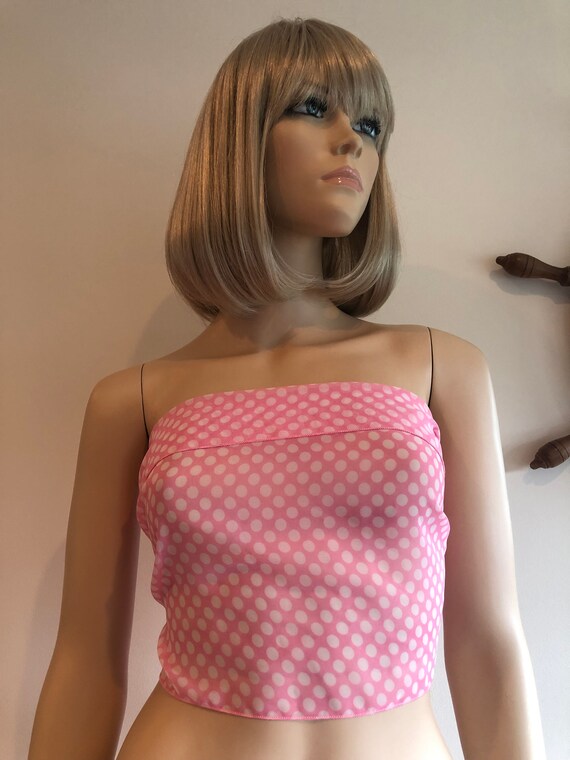 1970’s Pink & White Polka Dot Scarf, Vintage Shee… - image 5