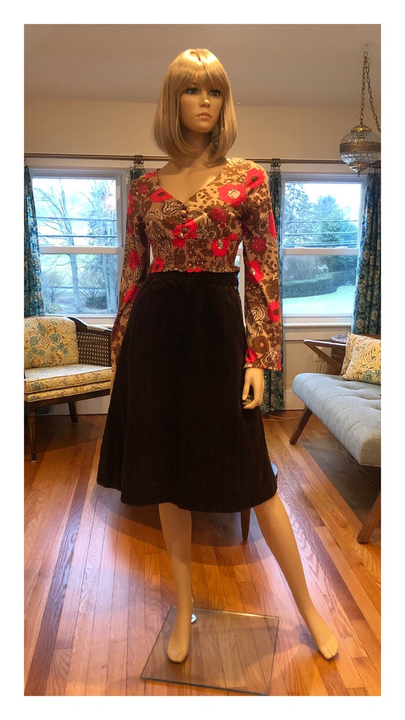 1970’s Brown Corduroy Skirt, Vintage 70’s Chocolat