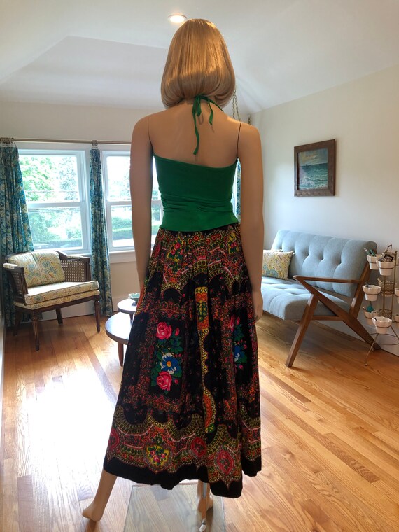 1970’s Floral Maxi Skirt, Vintage Neon Floral Lon… - image 2