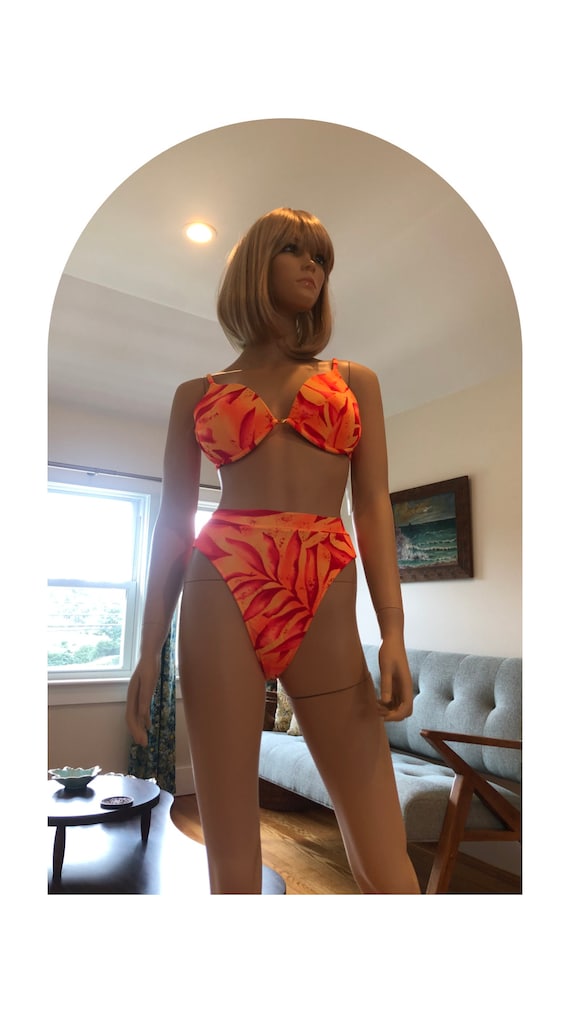 1980s Deadstock Venus Swimwear Bikini, Vintage Dayglo Orange Two