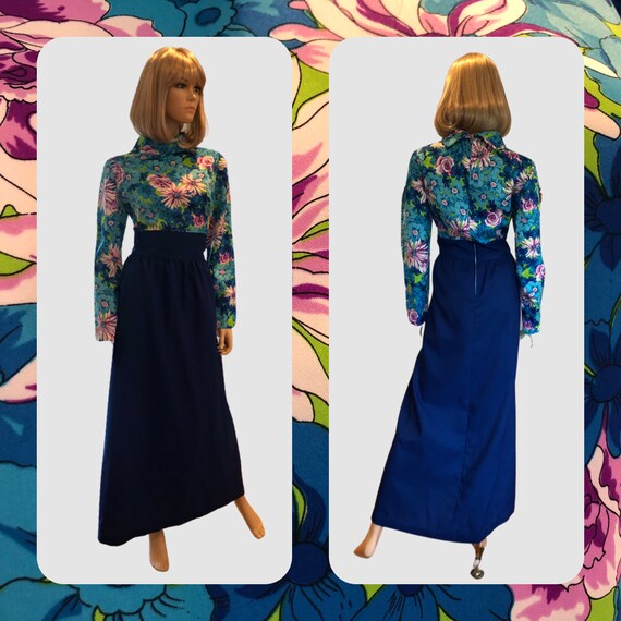 70's Blue Hawaiian Maxi Dress