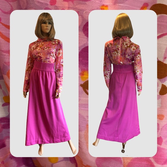 1970’s Pink Floral Maxi Dress, 70’s Pink Hawaiian… - image 1