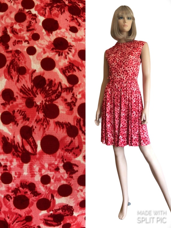 1950’s Swing Dress, Vintage Pink & Red Floral Sho… - image 1