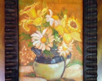 Vintage Fall Orange & Yellow Floral Painting, Fall Artwork, Fall Flower Painting, Vintage Fall Decor