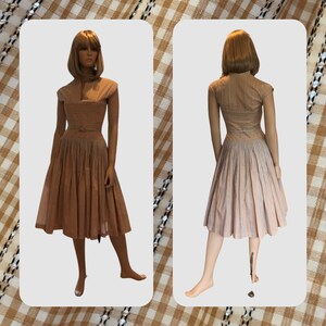 1950’s Tan Gingham Swing Dress With Original Belt Made By Henley Jr. New York, Old Hollywood Glamour, Pinup Style Dress, Size XS / Small