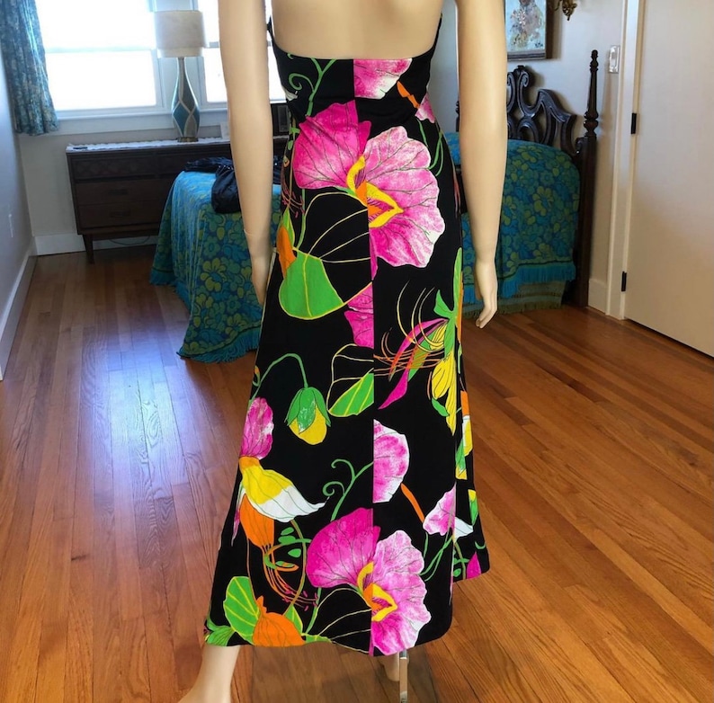 1970s Floral Maxi Dress, DeWeese Designs, Vintage Floral Swim Dress, Tiki Oasis, Size XS / Small image 3