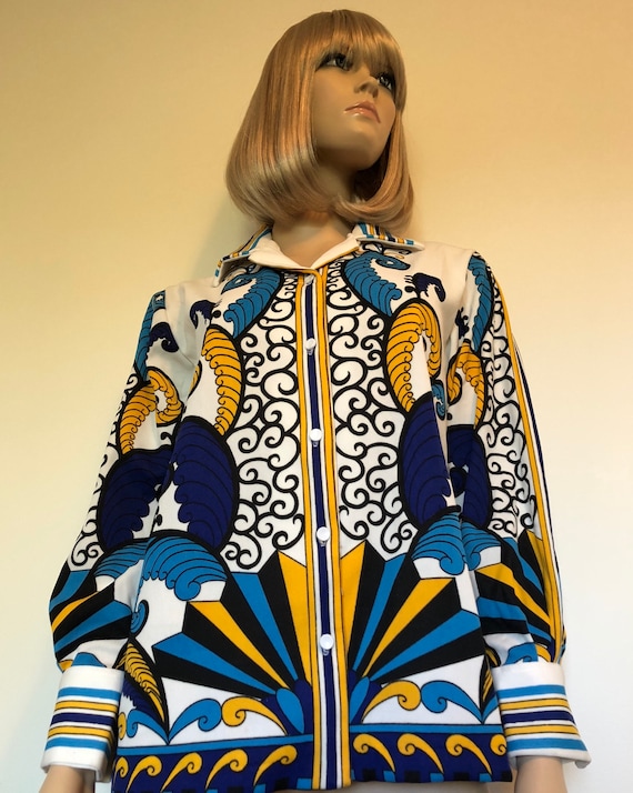 Vintage 60’s Mod Long Sleeved Shirt, Size Small /