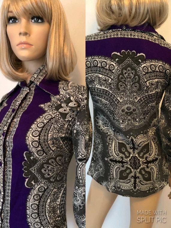 1970’s Bohemian Shirt, Size Small, Vintage Boho Bl