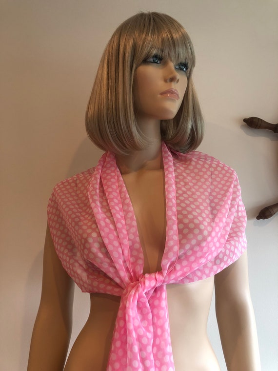 1970’s Pink & White Polka Dot Scarf, Vintage Shee… - image 4