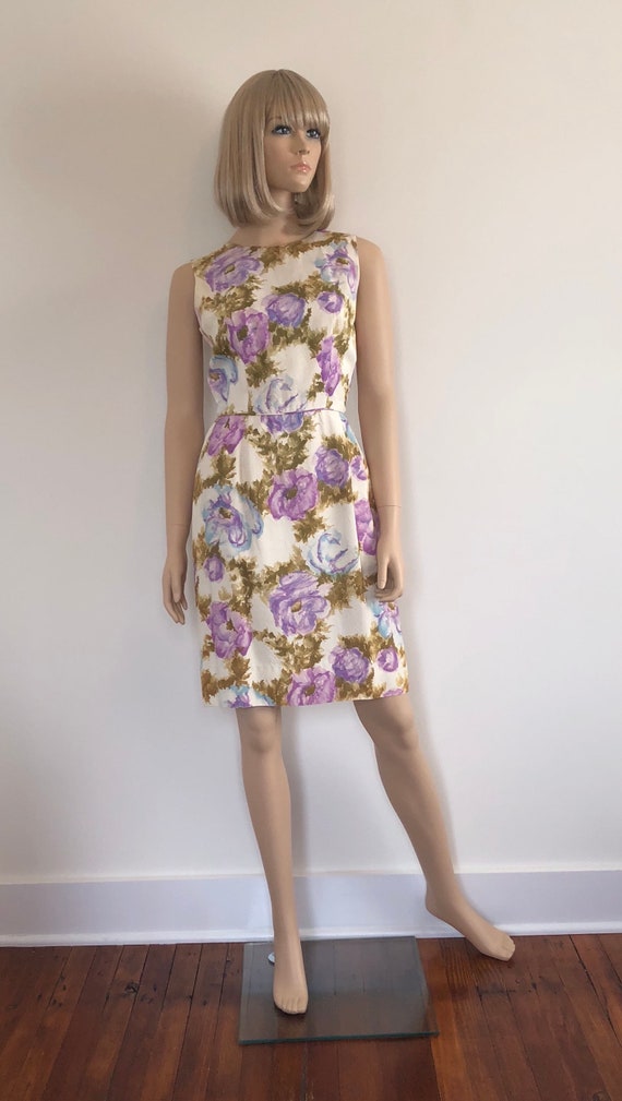 1950’s Floral Sheath Dress, Size Small, Lavender,… - image 4