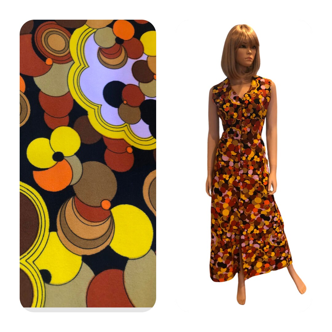 1970's Mod Maxi Dress by Liberty Circle, 70's Button Front