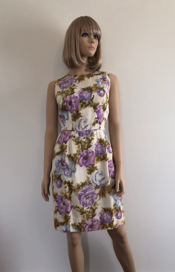 1950’s Floral Sheath Dress, Size Small, Lavender,… - image 3