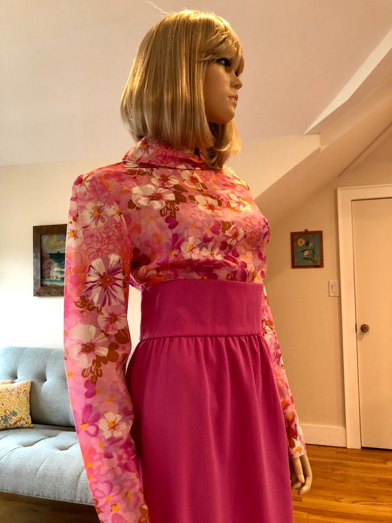 1970’s Pink Floral Maxi Dress, 70’s Pink Hawaiian… - image 6