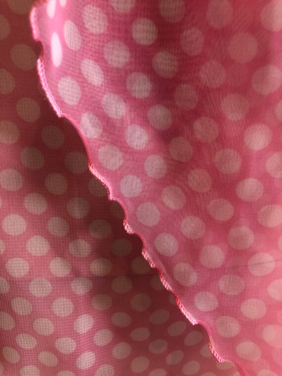 1970’s Pink & White Polka Dot Scarf, Vintage Shee… - image 7