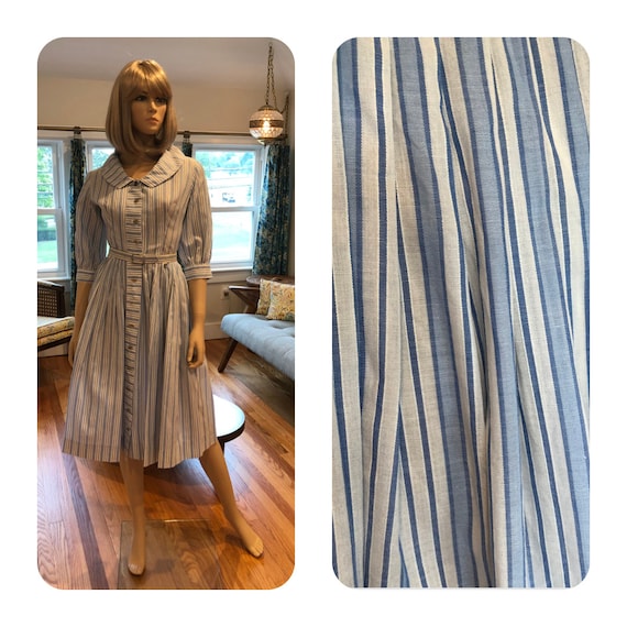 1950's Blue & White Striped Button Front Dress, Nancy Greer New York, 50's  Swing Dress With Original Belt, Old Hollywood, Brigitte Bardot - Etsy