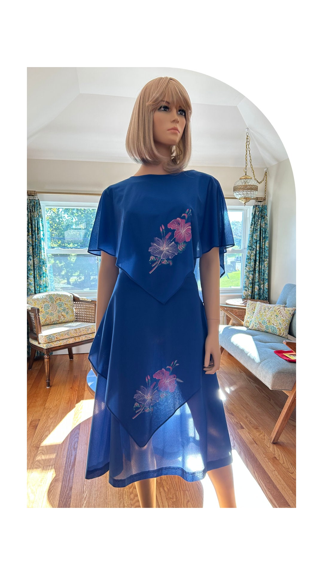1970s Royal Blue Handkerchief Style Dress, 70s Sheer Disco Dress With  Hibiscus Flowers, Made by Gilberti, Size Medium / Large - Etsy
