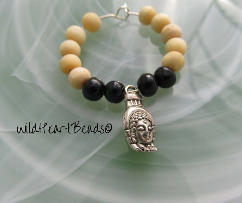 Black White Jewelry Buddhist Earrings Buddha Open Hand Charm Loop Beaded Charm Earrings Tibetan Meditation Beads Buddha Earrings