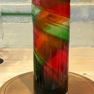 Art Glass Handblown Red and Green Swirl Vase 11.75&quot; Tall