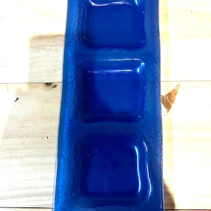 Cobalt Blue Fused Glass Rectangular Serving Plate 11" Length 4.5" Width