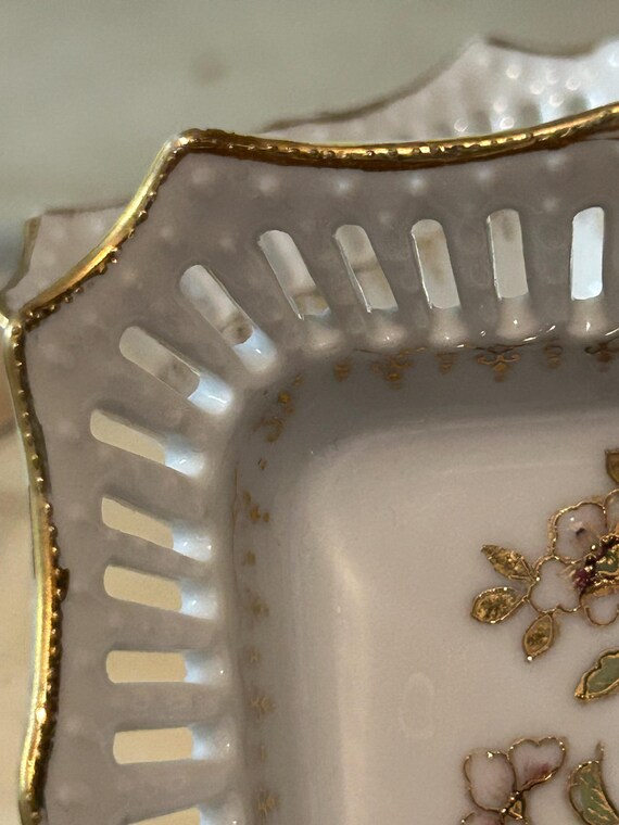 Set of Two Reticulated, Gold Gilded, Porcelain Tr… - image 3