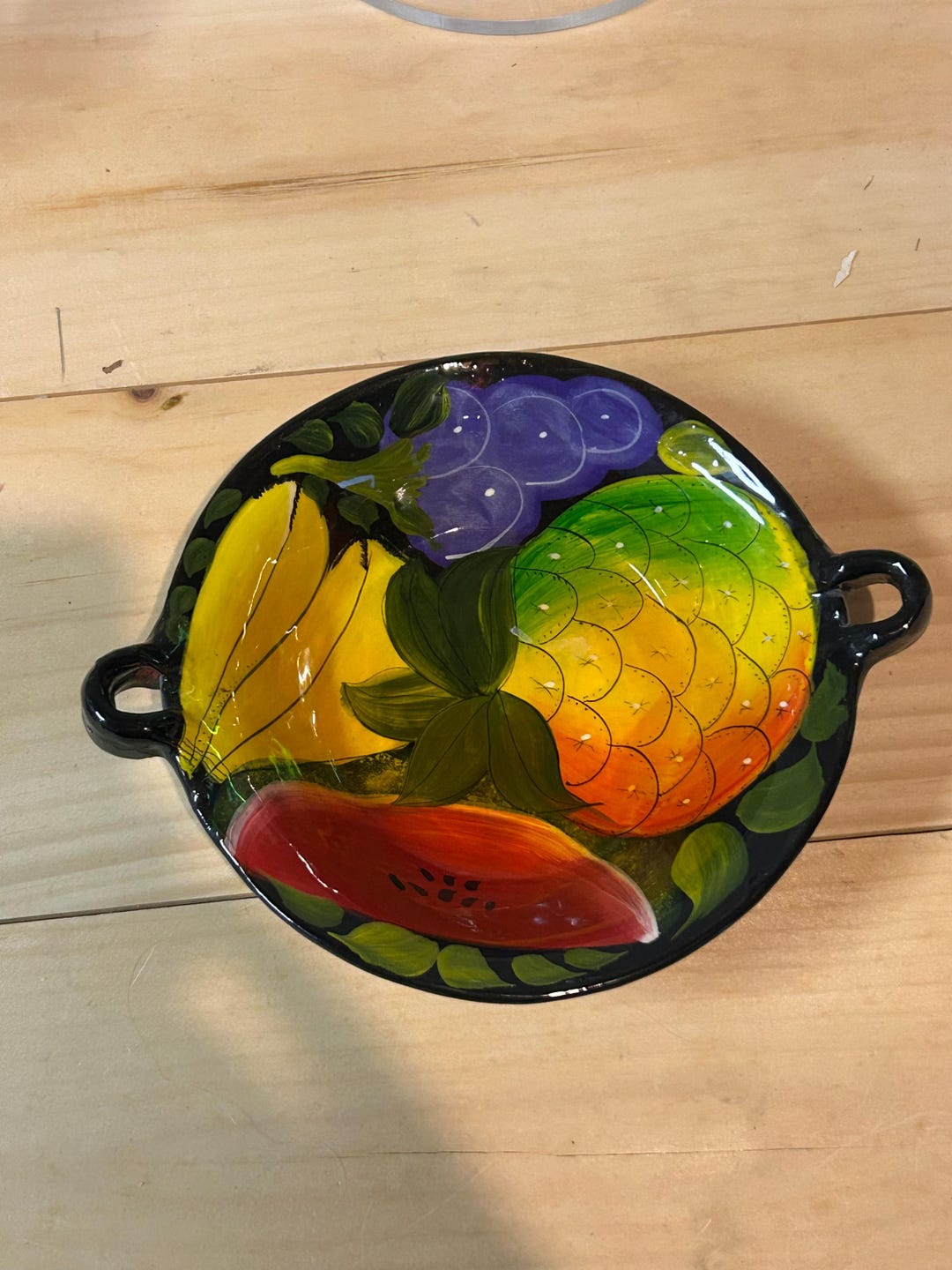 Hand Painted and Glazed Folk Clay Bowl With Fruit Design - Etsy