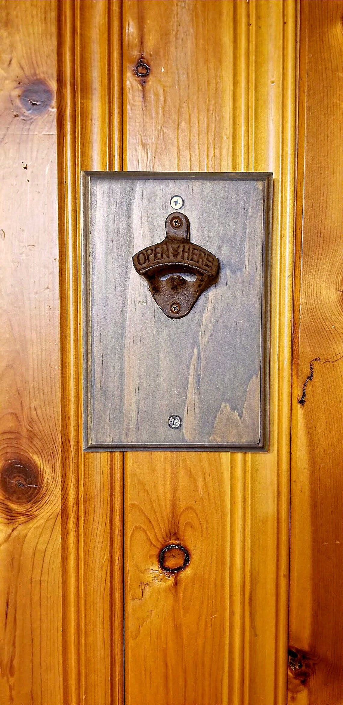 Bottle Opener Wall Mountable Wooden With Cap Etsy