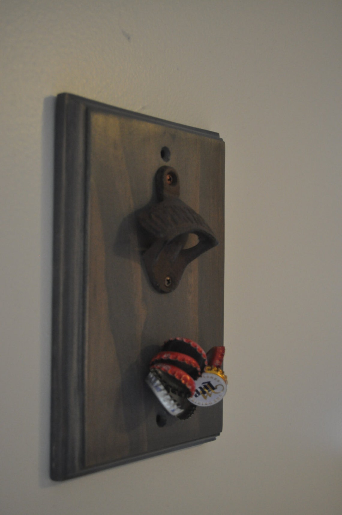 Bottle Opener Wall Mountable Wooden With Cap Etsy